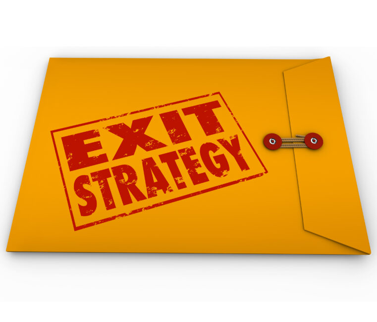 Yellow envelope stamped with 'Exit Strategy' in red ink